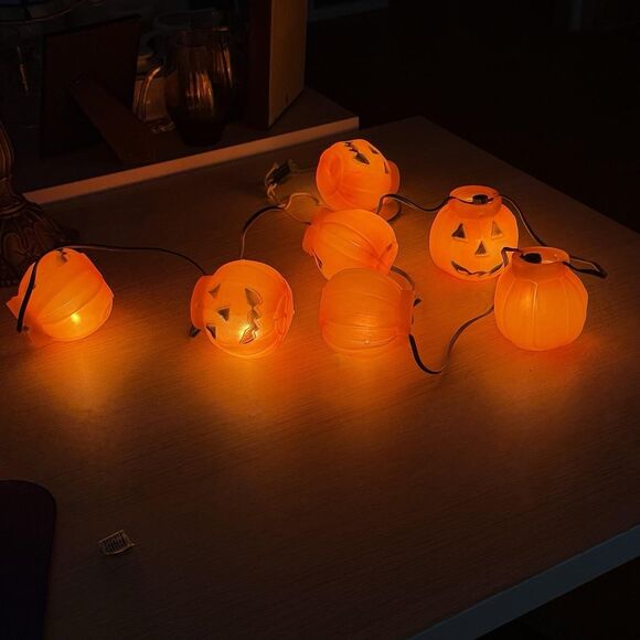 Vintage Blinky Pumpkin Blow Mold String Lights Halloween Party Decoration - Picture 5 of 5